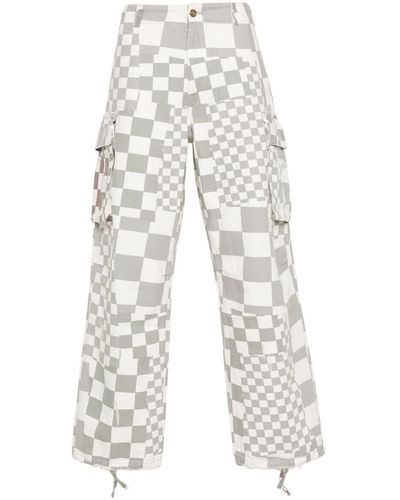 ERL Distressed Checked Straight Pants - White
