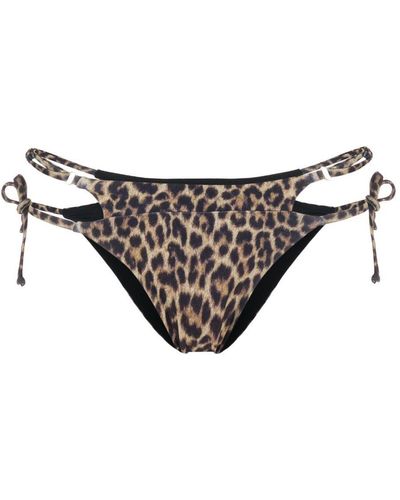 MATINEÉ Leopard-Print Double-Waist Bikini Bottoms - Gray