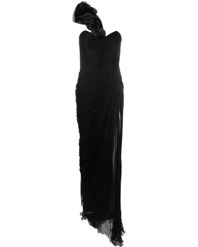 IRIS SERBAN Miranda Scarf-Embellished Silk Gown - Black