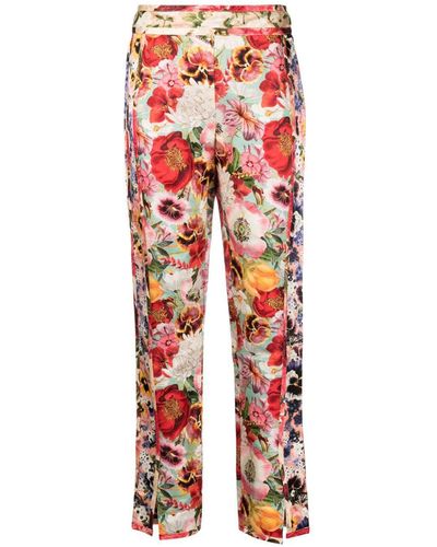 Zimmermann Floral-print Linen And Silk-blend Straight-leg Trousers - Red