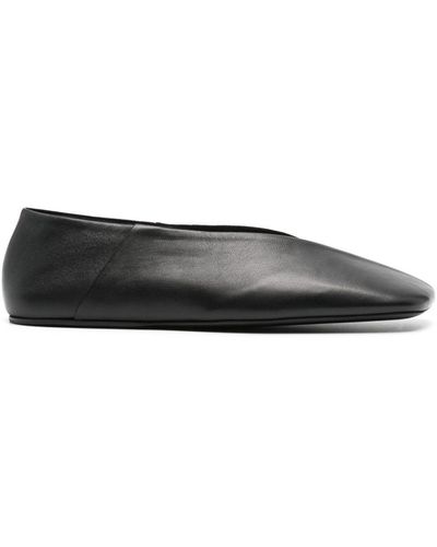 Jil Sander Square-Toe Leather Ballerina Shoes - Black