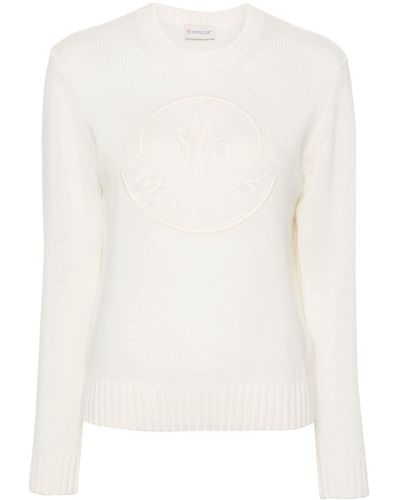 Moncler Embroidered-Logo Knitted Jumper - White