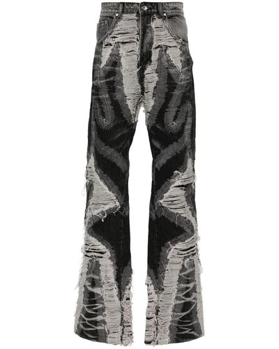 Who Decides War Path Distressed-Effect Wide-Leg Jeans - Gray