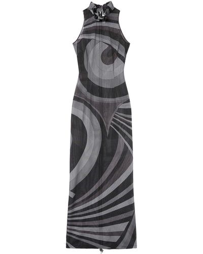 Emilio Pucci Gray Iride-print Maxi Dress