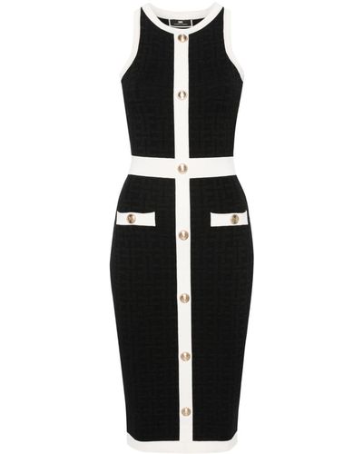 Elisabetta Franchi Monogram-Jacquard Midi Dress - Black