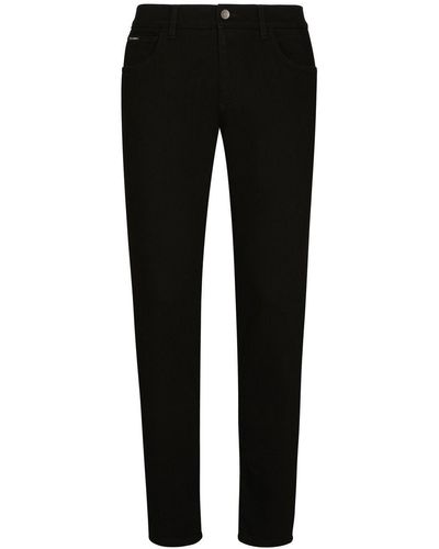 Dolce & Gabbana Logo-Appliqué Slim-Cut Jeans - Black