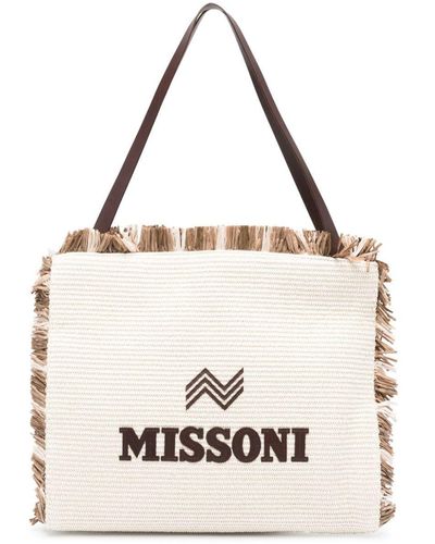 Missoni Logo-patch Interwoven Shoulder Bag - Natural