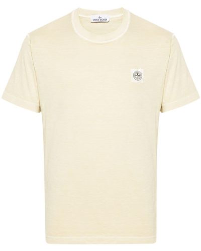 Stone Island Compass-Patch Cotton T-Shirt - Natural
