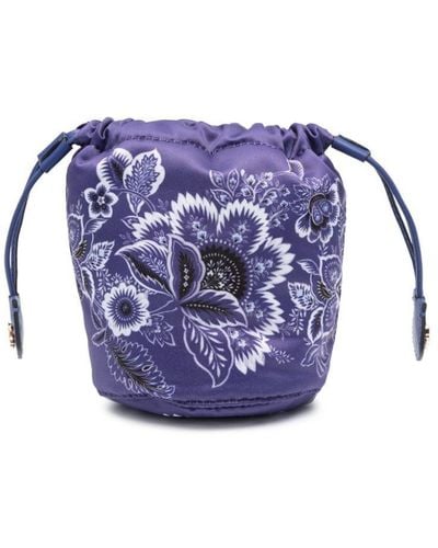 Etro Floral-Print Bucket Bag - Blue