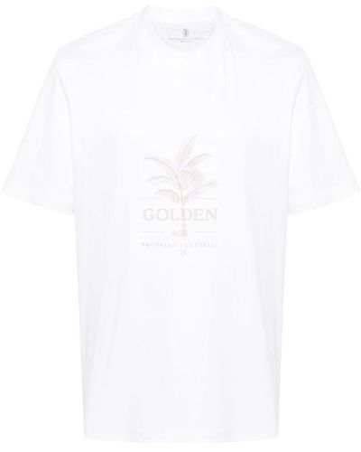 Brunello Cucinelli Logo-Print Cotton T-Shirt - White