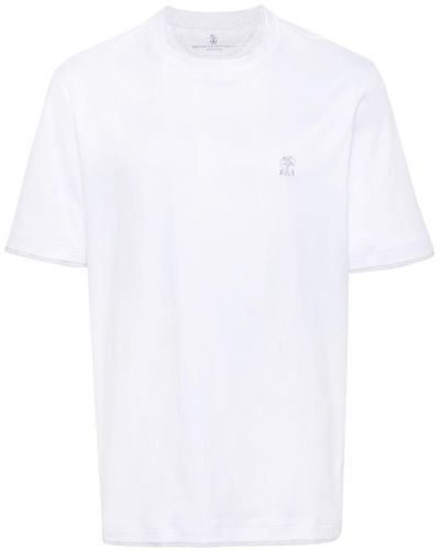 Brunello Cucinelli Logo-Embroidered Cotton T-Shirt - White