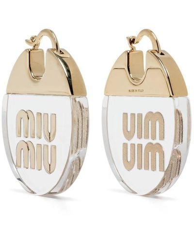 Miu Miu Logo-Lettering Circular Earrings - Natural