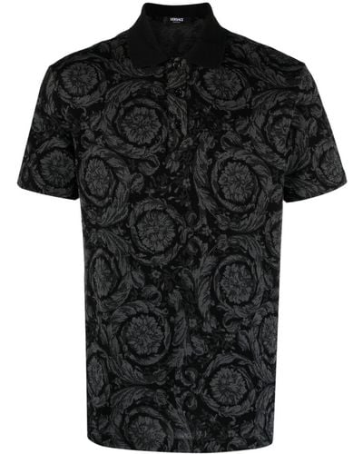 Versace Polo Shirt With Jacquard Effect - Black