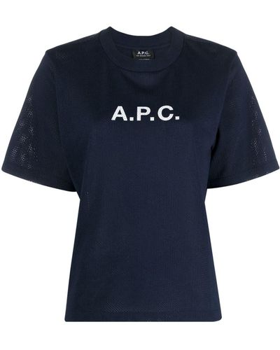 A.P.C. Mae Logo-Print Cotton T-Shirt - Blue