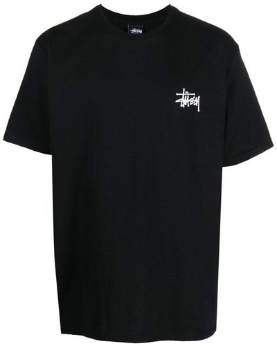 Stussy Logo-Print Crew-Neck T-Shirt - Black