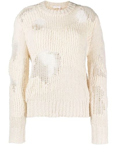 Chloé Generous Chunky-Knit Distressed Jumper - Natural