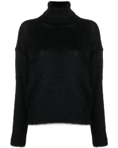 Saint Laurent Brushed-Knit Roll-Neck Sweater - Black