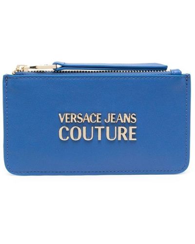 Versace Logo-lettered Zipped Purse - Blue