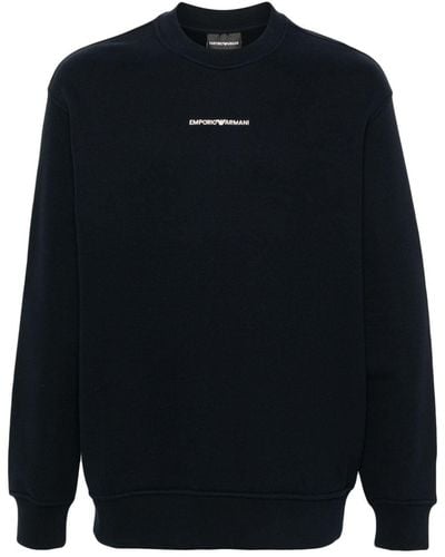 Emporio Armani Logo-Embroidery Cotton Sweatshirt - Blue
