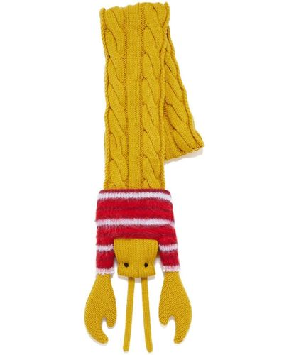 Marni Lobster-Motif Cable-Knit Scarf - Yellow