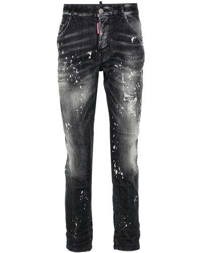 DSquared² Paint-Splattered Skinny Jeans - Gray