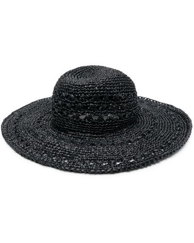 Catarzi Wide-Brim Woven-Raffia Hat - Black