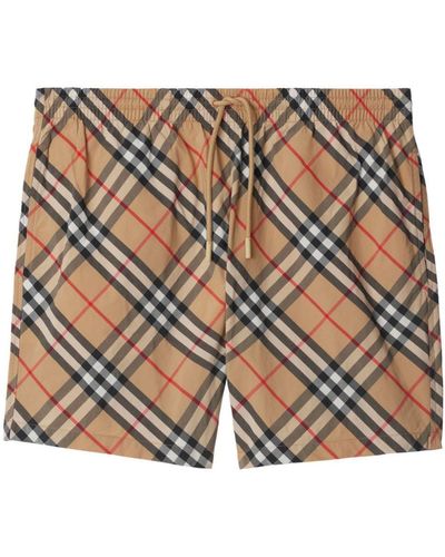 Burberry Check-Print Drawstring Swim Shorts - Gray