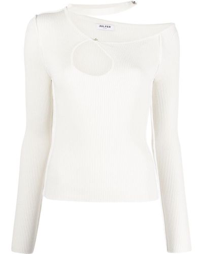 Julfer Kylie Cut-Out Ribbed-Knit Top - White
