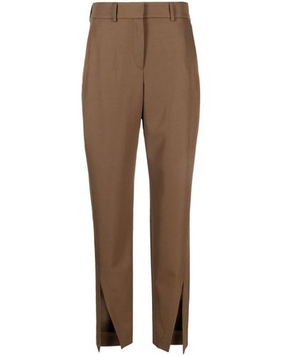 Balmain Slit-Detail Wool Tapered Trousers - Brown