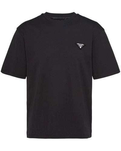 Prada Triangle-Logo Cotton T-Shirt - Black