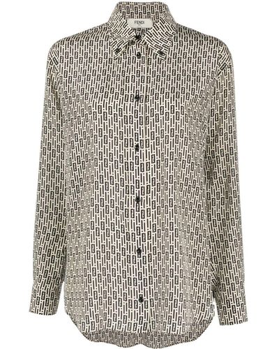 Fendi Ff-Print Silk Shirt - Grey