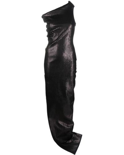 Rick Owens Asymmetric-Neck Sequinned Maxi Dress - Black