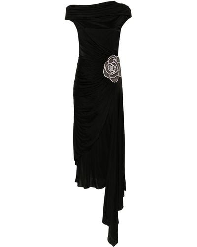 David Koma Asymmetric Ruched Midi Dress - Black