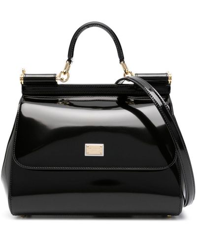 Dolce & Gabbana Medium Sicily Leather Tote Bag - Black