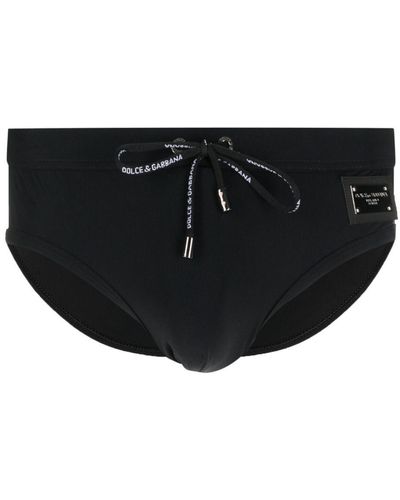 Dolce & Gabbana Logo-Plaque Swim Trunks - Black