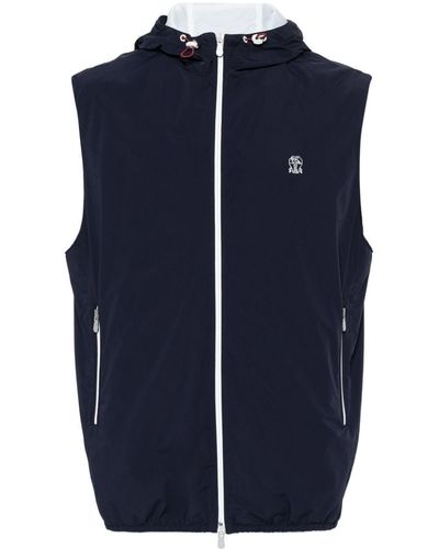 Brunello Cucinelli Drawstring-Hood Vest Jacket - Blue