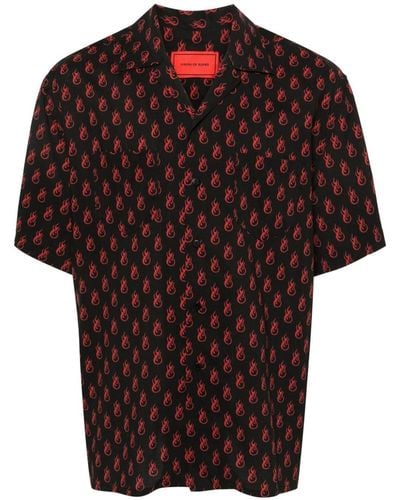 Vision Of Super Flame-Print Bowling Shirt - Black