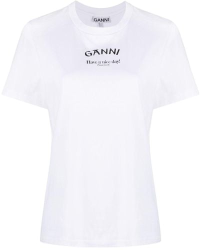 Ganni Logo-Print Organic Cotton T-Shirt - White