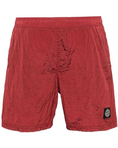 Stone Island Compass-Patch Crinkled Swim Shorts - Red