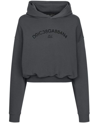Dolce & Gabbana Logo-Print Cotton Hoodie - Grey