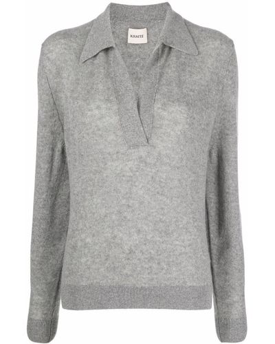 Khaite Long-Sleeved Knitted Polo Shirt - Grey