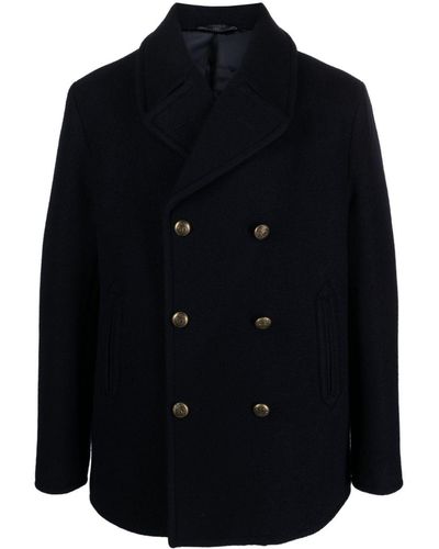 Circolo 1901 Notched-Lapels Virgin Wool Double-Breasted Coat - Blue