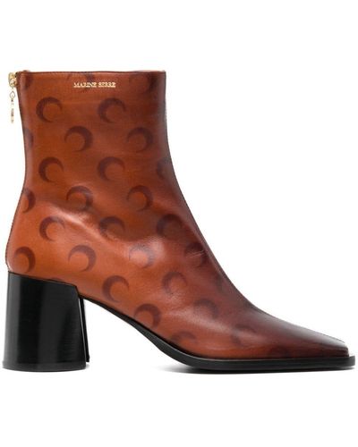 Marine Serre Airbrushed Crescent Moon-Print Boots - Brown