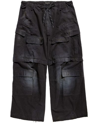 Balenciaga Large Cargo Faded Cotton Trousers - Black