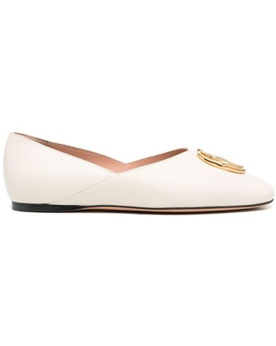 Bally Gerry Leather Ballerina Shoes - Natural