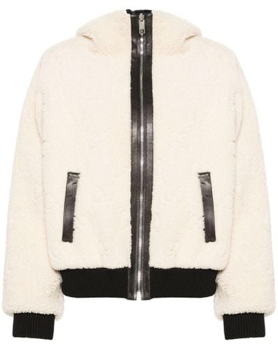 Gucci Monogram-Shearling Hooded Jacket - Natural