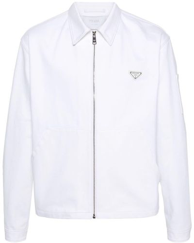 Prada Enamel-Triangle Denim Jacket - White