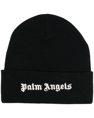 Palm Angels Logo-Embroidered Cotton Beanie - Black