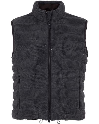 Brunello Cucinelli Ribbed-Knit Padded Gilet - Blue