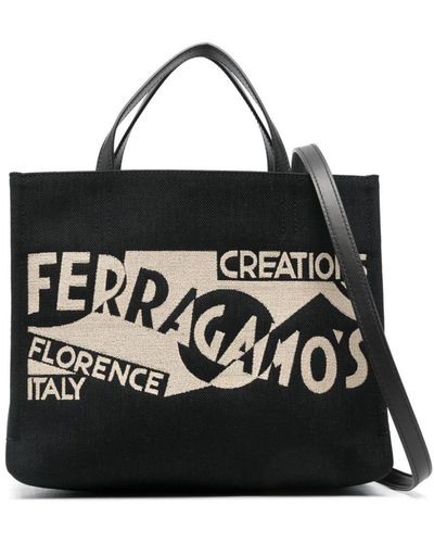 Ferragamo Small Venna-Jacquard Tote Bag - Black